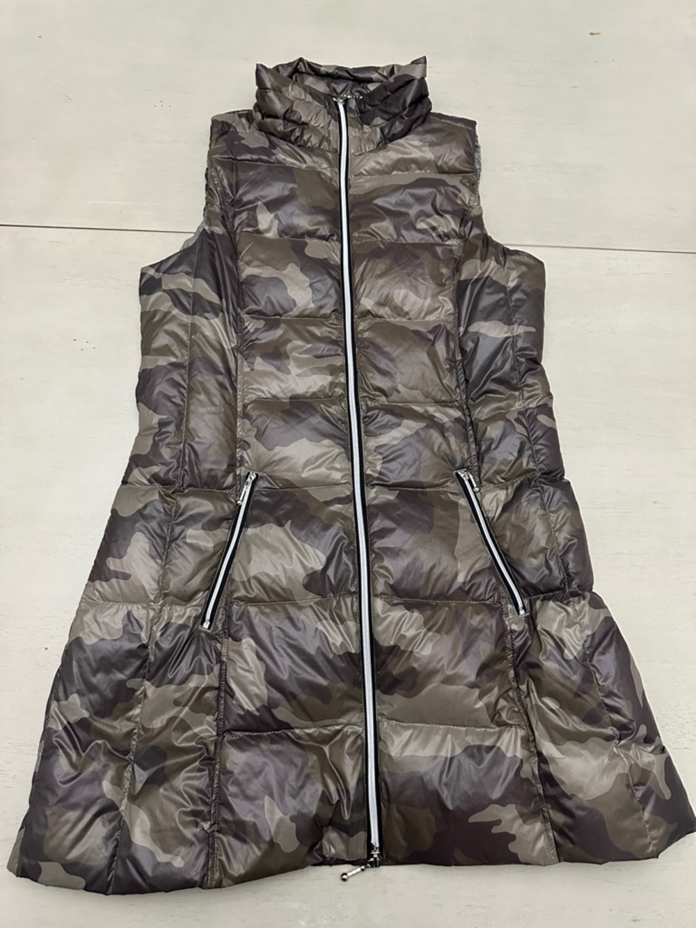 My Anorak Long Maxi Down Puffer Vest Camo - NWOT - size small